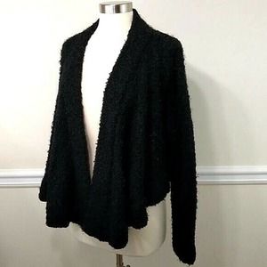 Catherine Malandrino Black Faux Wool Bolero Cardigan Soft Jacket Wrap Sweater L